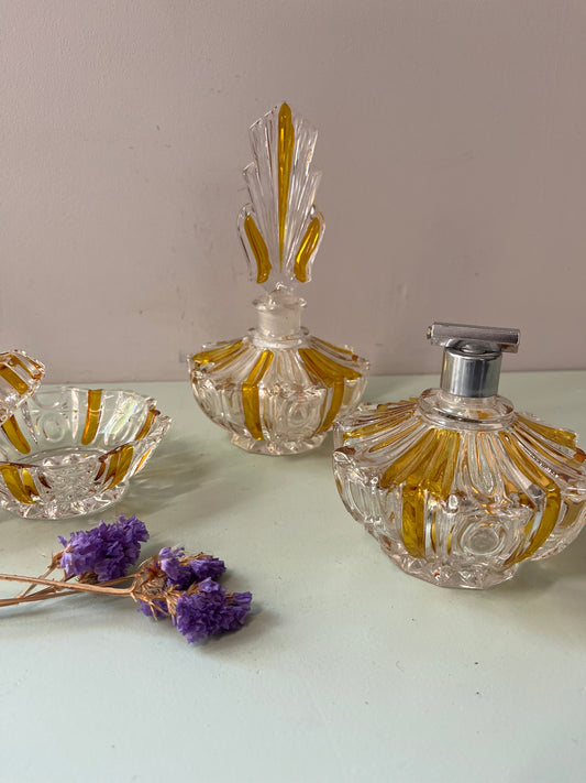 Ensemble de toilette vintage en cristal Patine