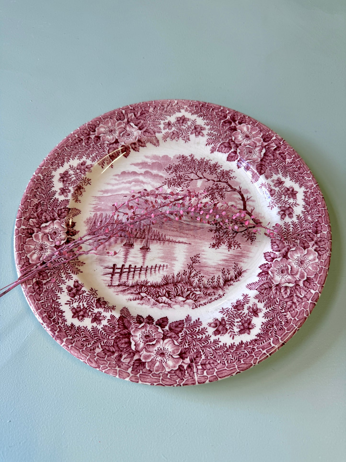 Assiette plate en terre de fer England décor paysage