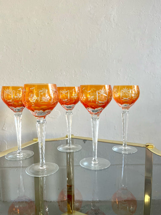 Verres à vin Römer orange en cristal taillé – lot de 5 Vaisselle Patine