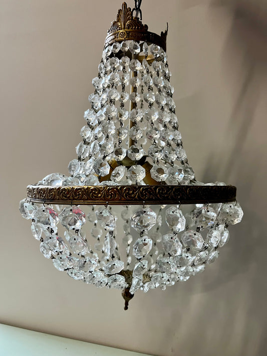 Lustre montgolfière à pampilles vintage