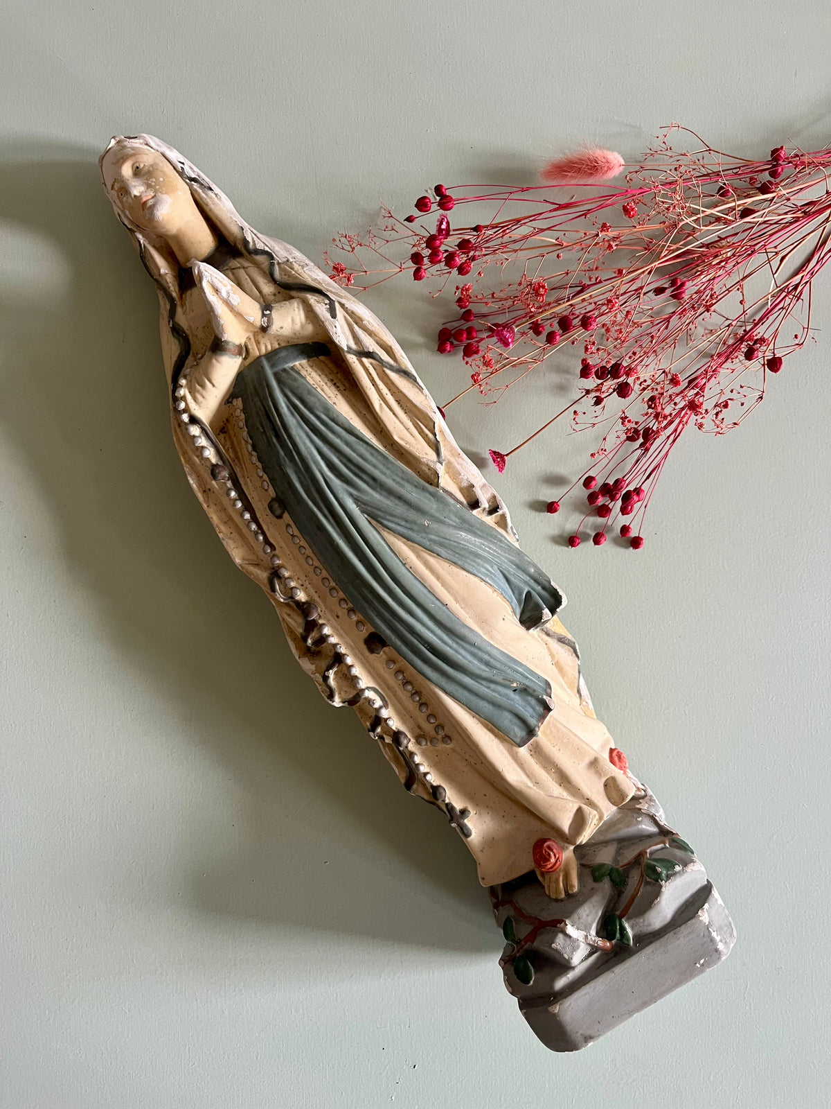 Vierge ancienne en plâtre Décoration Patine