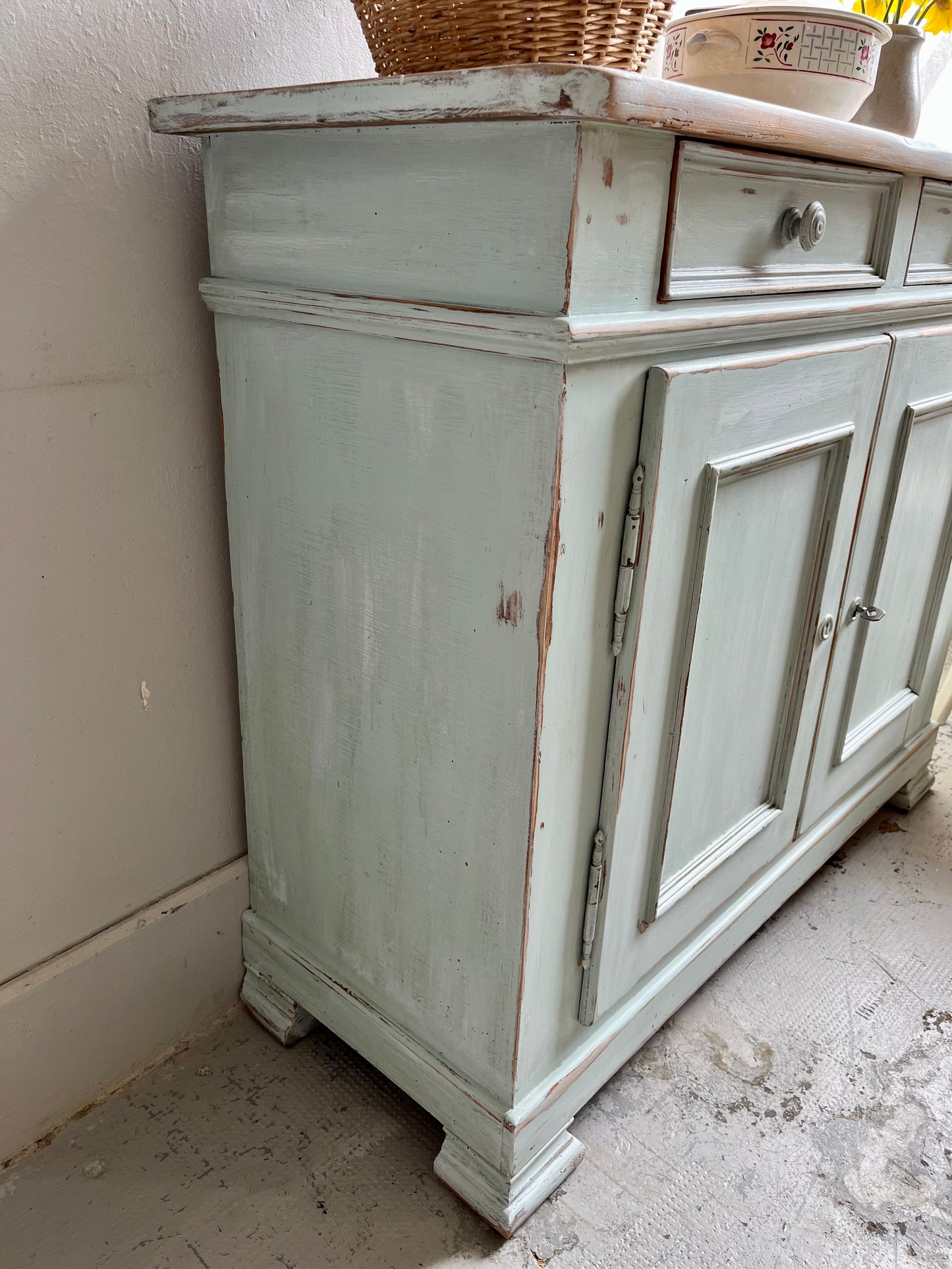 Buffet ancien patiné 2 portes bleu/vert