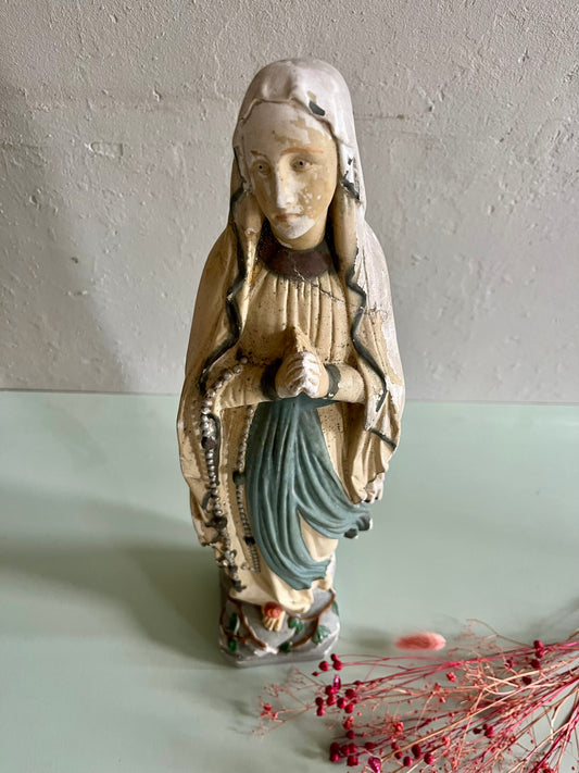 Vierge ancienne en plâtre Décoration Patine