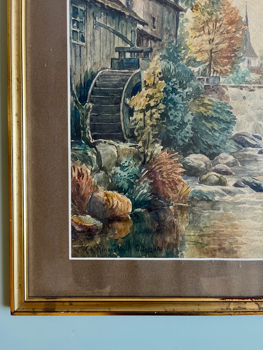 Tableau doré avec peinture à l'aquarelle Patine