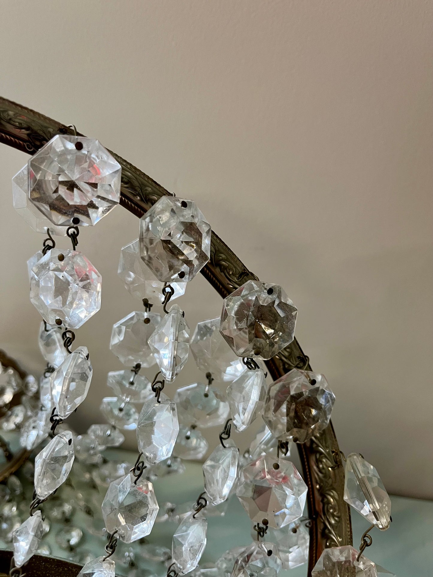 Lustre montgolfière à pampilles vintage