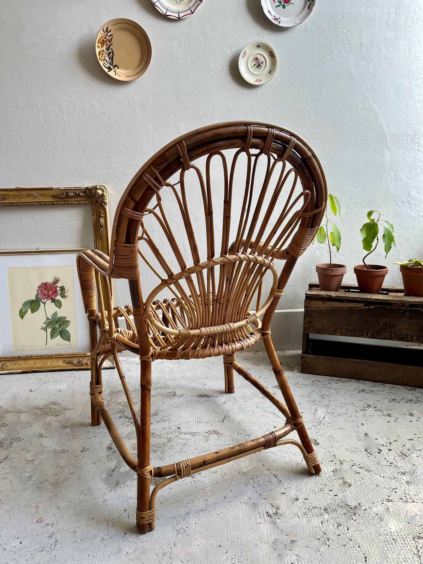 Fauteuil vintage en rotin style bohème