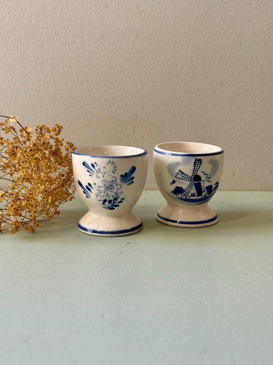 Coquetiers en faïence bleus-lot de 2