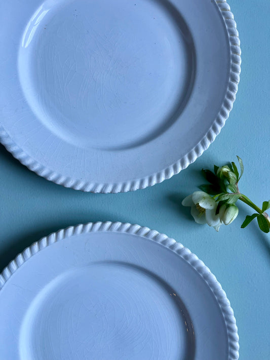 Assiettes plates en faïence blanches-lot de 2
