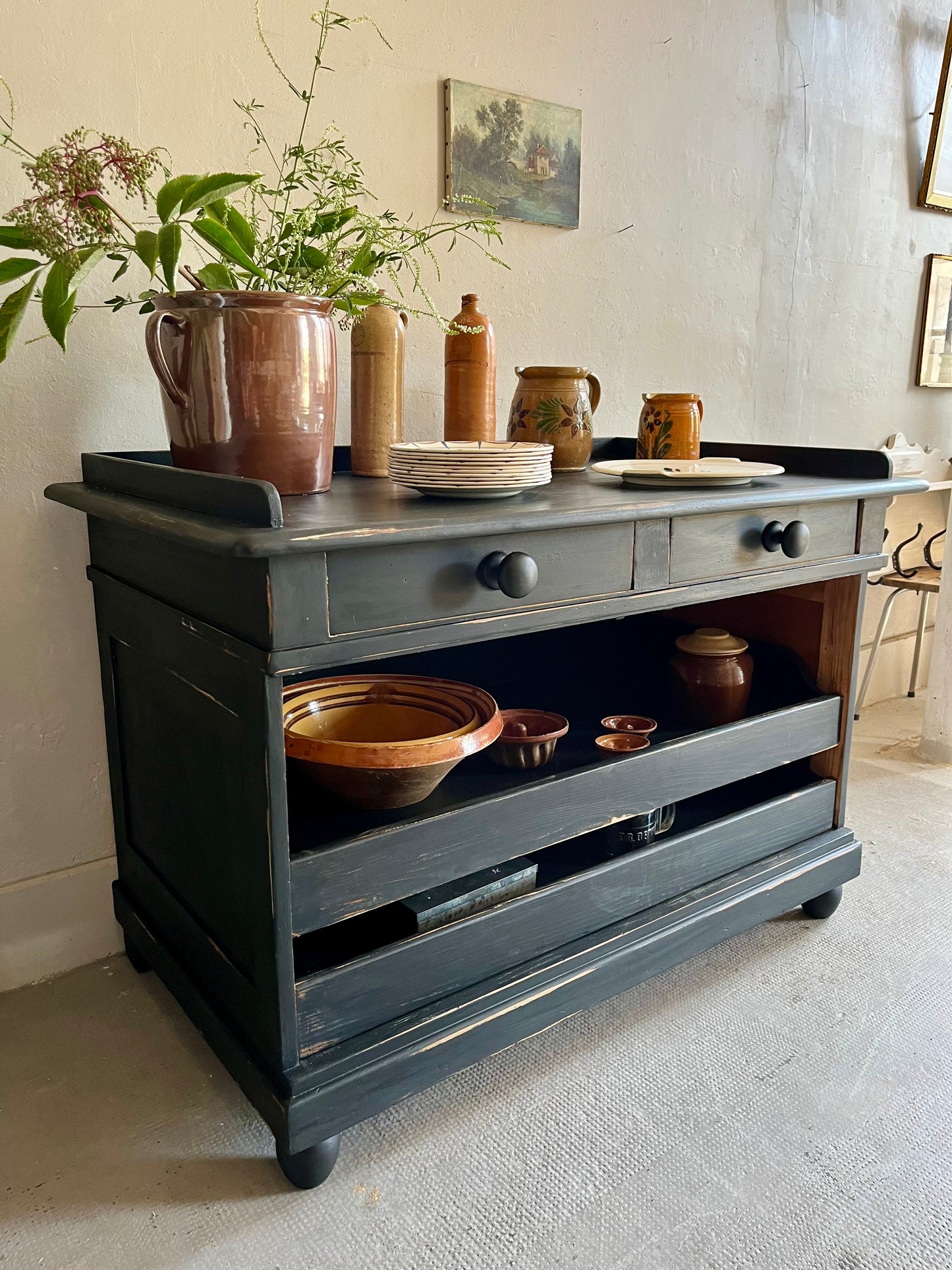 Buffet patiné noir ancien Meubles Patine