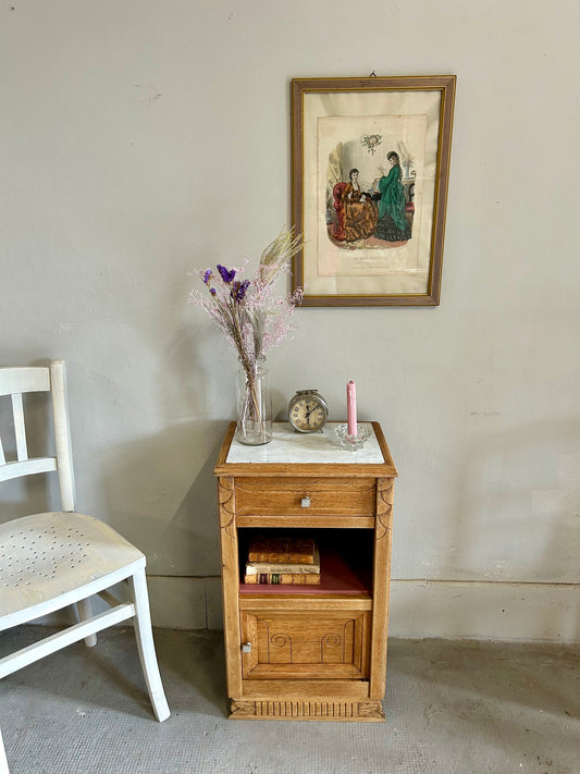 Chevet art déco - plateau marbre - niche rose