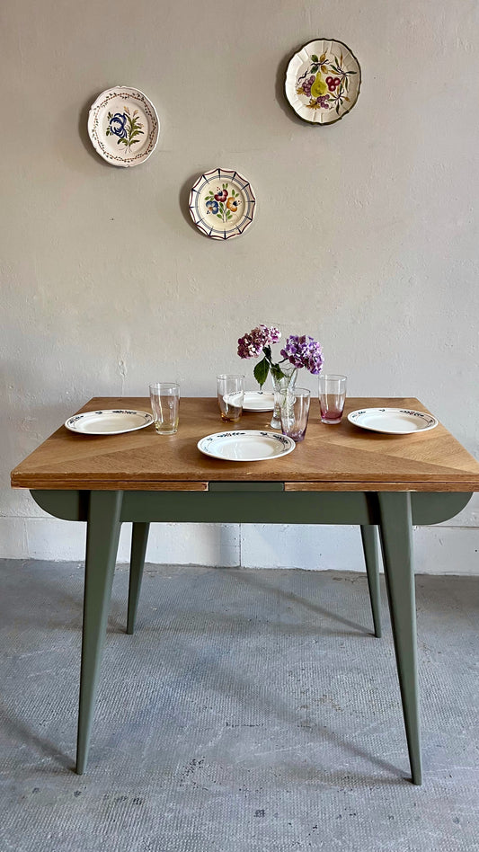 Table pieds compas avec allonges Meubles Patine