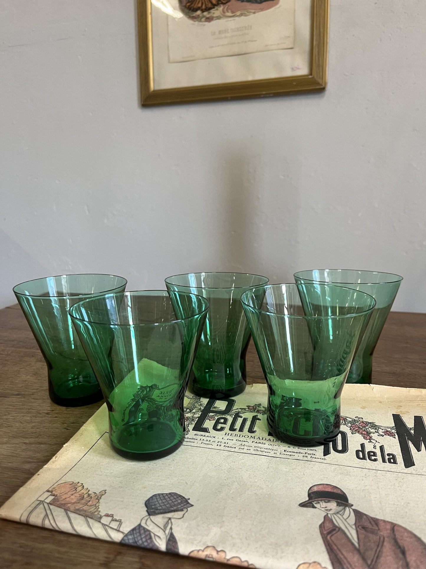 Verres en cristal vert x5