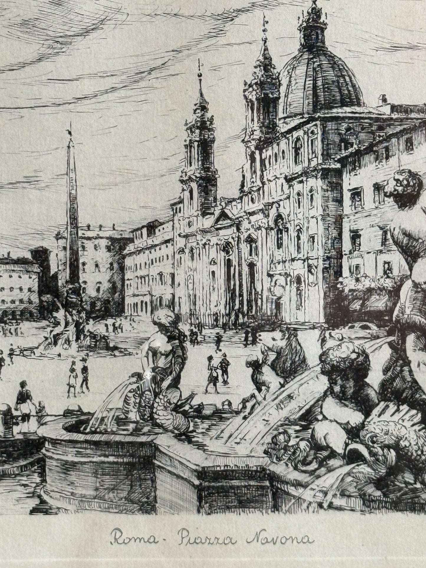 Dessin à l’encre - Piazza Navona Rome