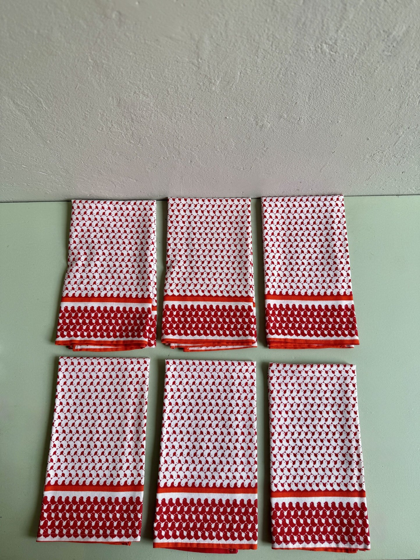 Lot de 6 serviettes rouges à motif oiseau graphique