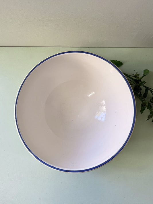 Grand saladier jaune avec liseré bleu