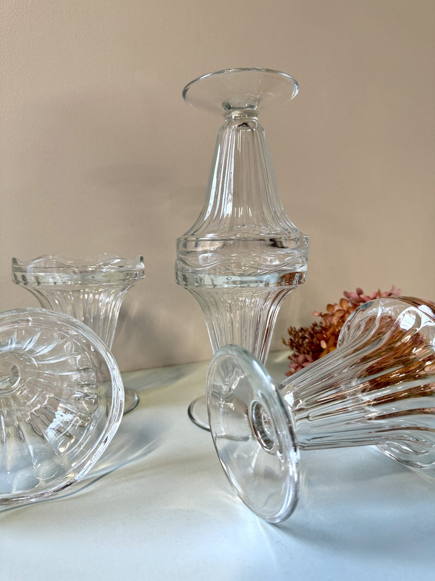 Coupes à glace vintage en verre moulé - lot de 5