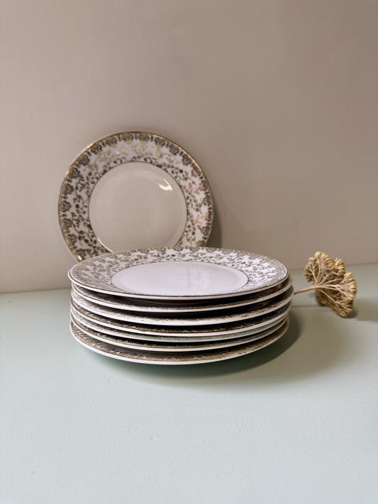 Assiettes à dessert avec frise doré - lot de 8