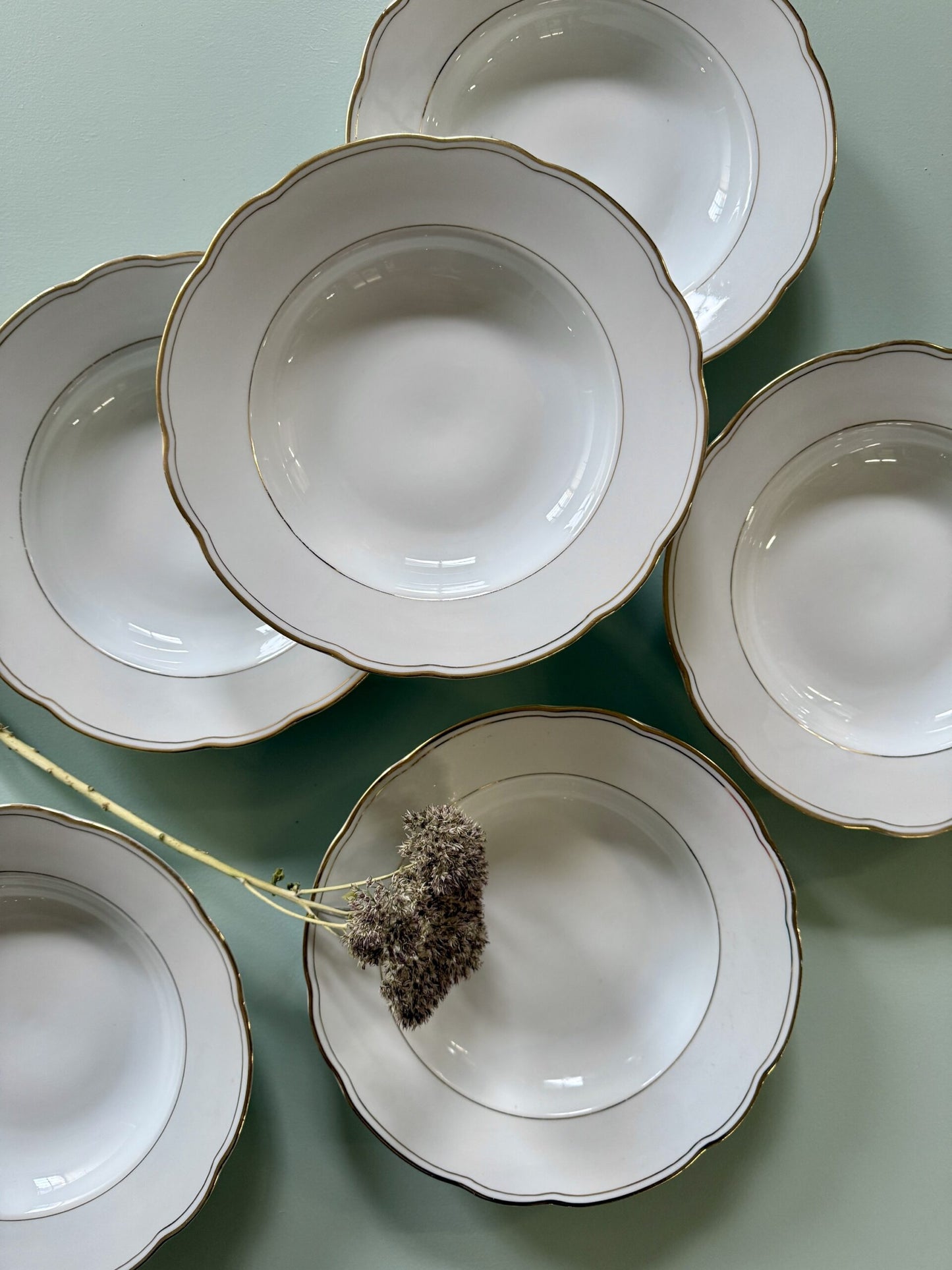 Assiettes creuses en porcelaine liseré doré – Lot de 6