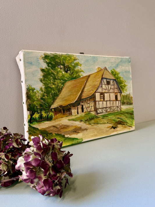 Huile sur toile maison alsacienne ancienne
