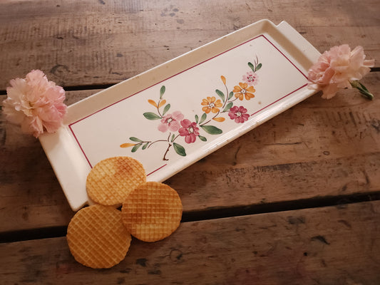 Plateau en céramique Sarreguemines motif floral Patine
