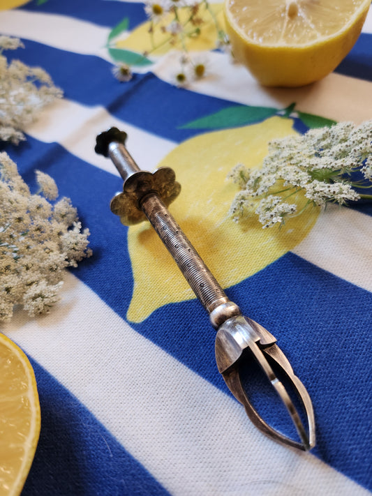 Pince à sucre fleur vintage en metal Patine