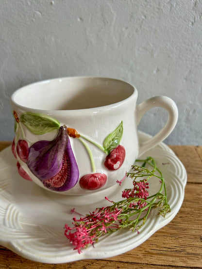 Tasses en barbotine avec coupelle - lot de 2   Patine