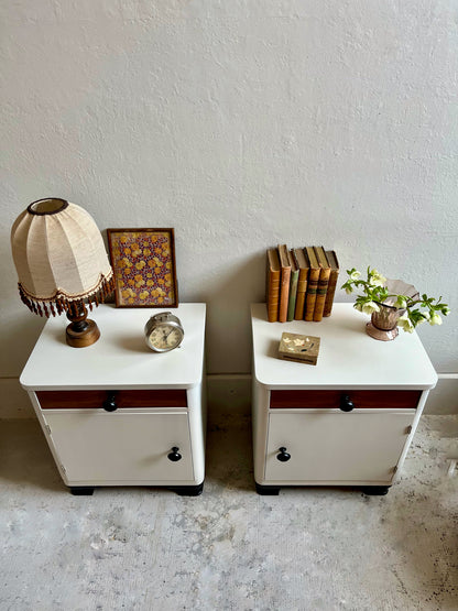 Paire de chevets beige et bois