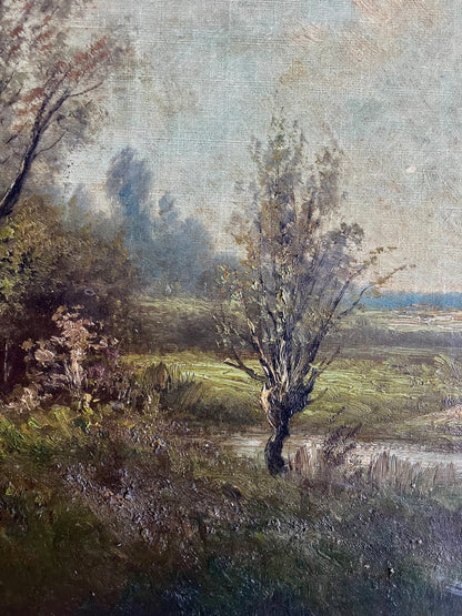 Toile peint à la main paysage   Patine