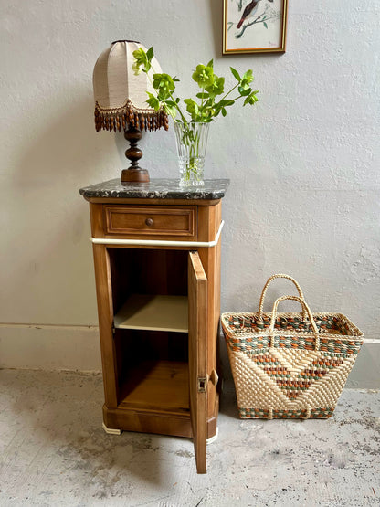 Chevet ancien placage noyer plateau en marbre