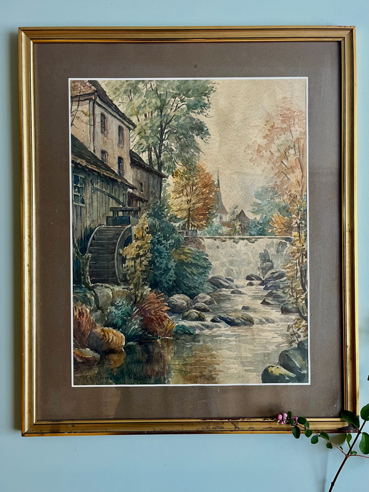Tableau doré avec peinture à l'aquarelle   Patine
