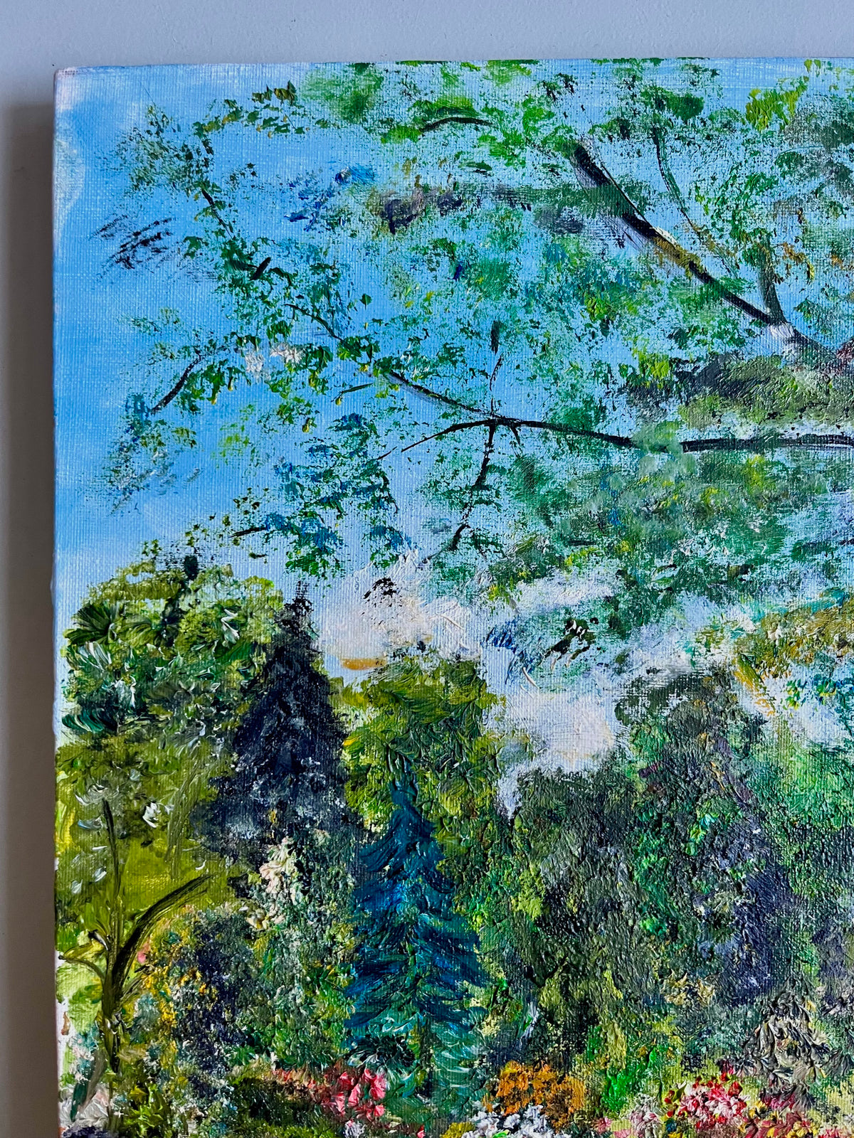 Toile peint à la main paysage coloré   Patine