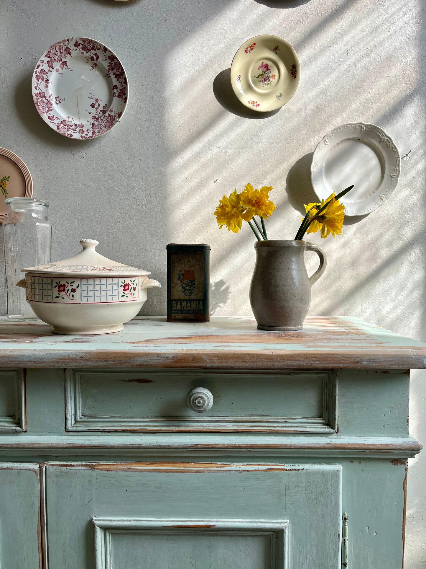 Buffet ancien patiné 2 portes bleu/vert