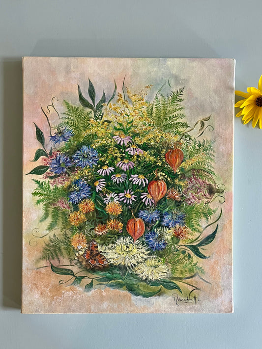 Peinture sur toile florale  Décoration Patine