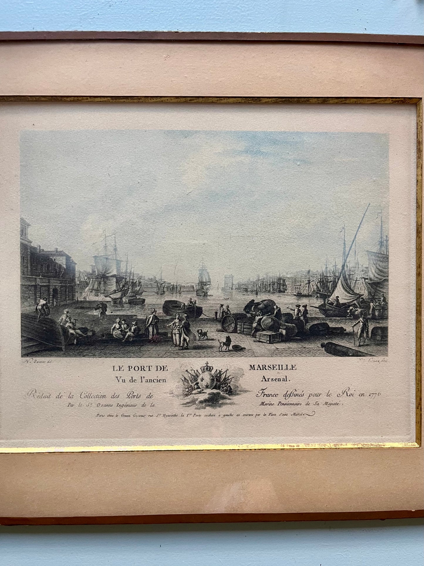 Gravure sous cadre « le port de Marseille »  Décoration Patine