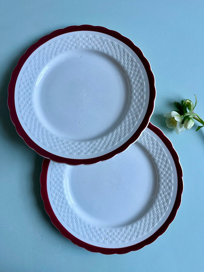 Assiettes en faïence bordure bordeaux-lot de 2