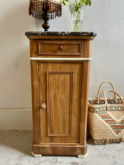 Chevet ancien placage noyer plateau en marbre