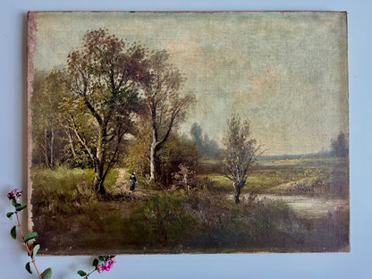 Toile peint à la main paysage   Patine
