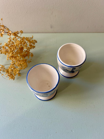 Coquetiers en faïence bleus-lot de 2