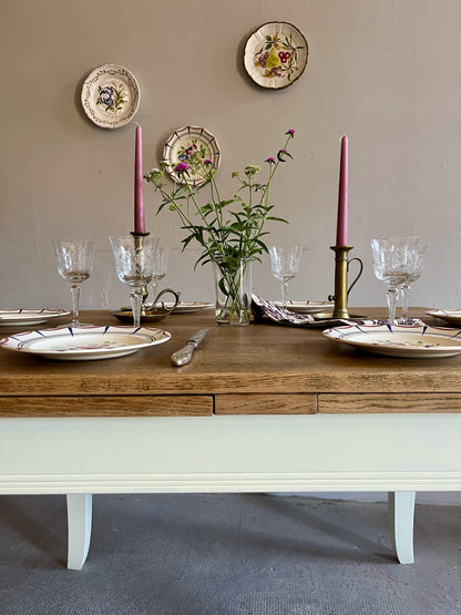 Tables ancienne bois et beige avec allonges  Meubles Patine