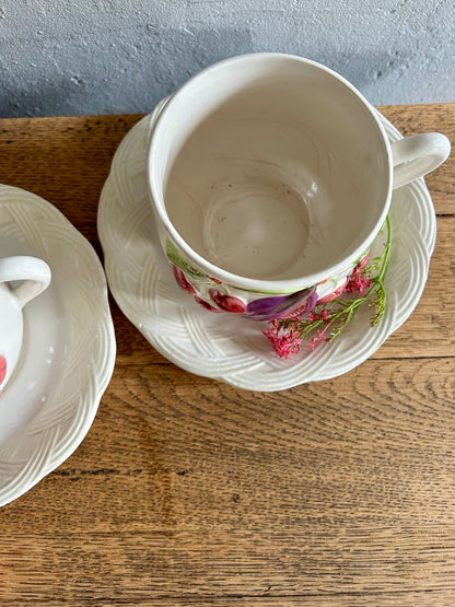 Tasses en barbotine avec coupelle - lot de 2   Patine