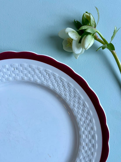 Assiettes en faïence bordure bordeaux-lot de 2