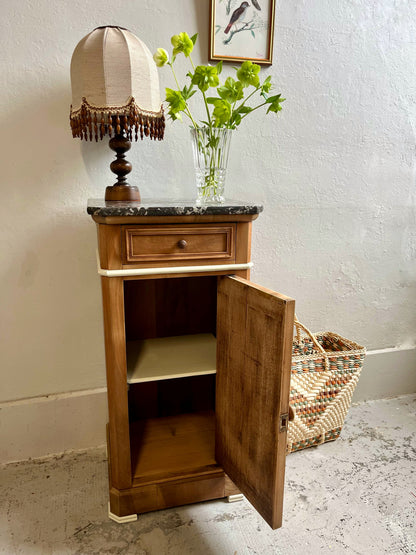 Chevet ancien placage noyer plateau en marbre