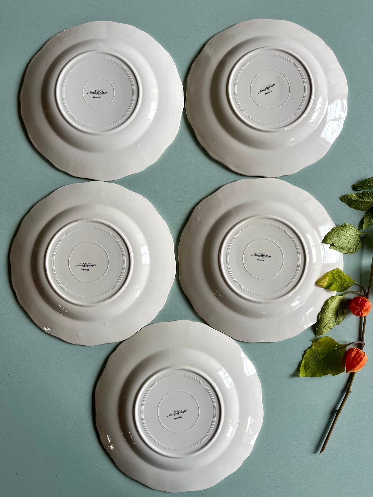Assiettes anciennes Sarreguemines beige – Lot de 5   Patine