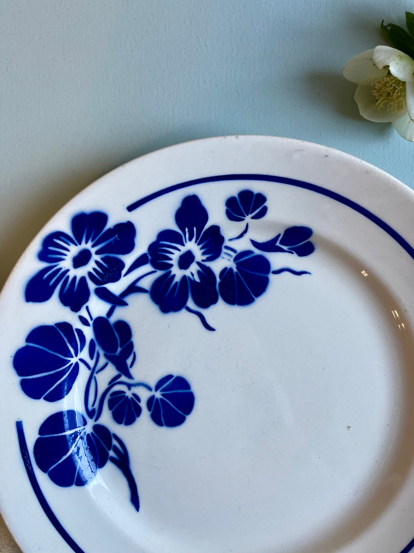 Assiette en faïence vintage motif fleurs bleues-Badonvillier
