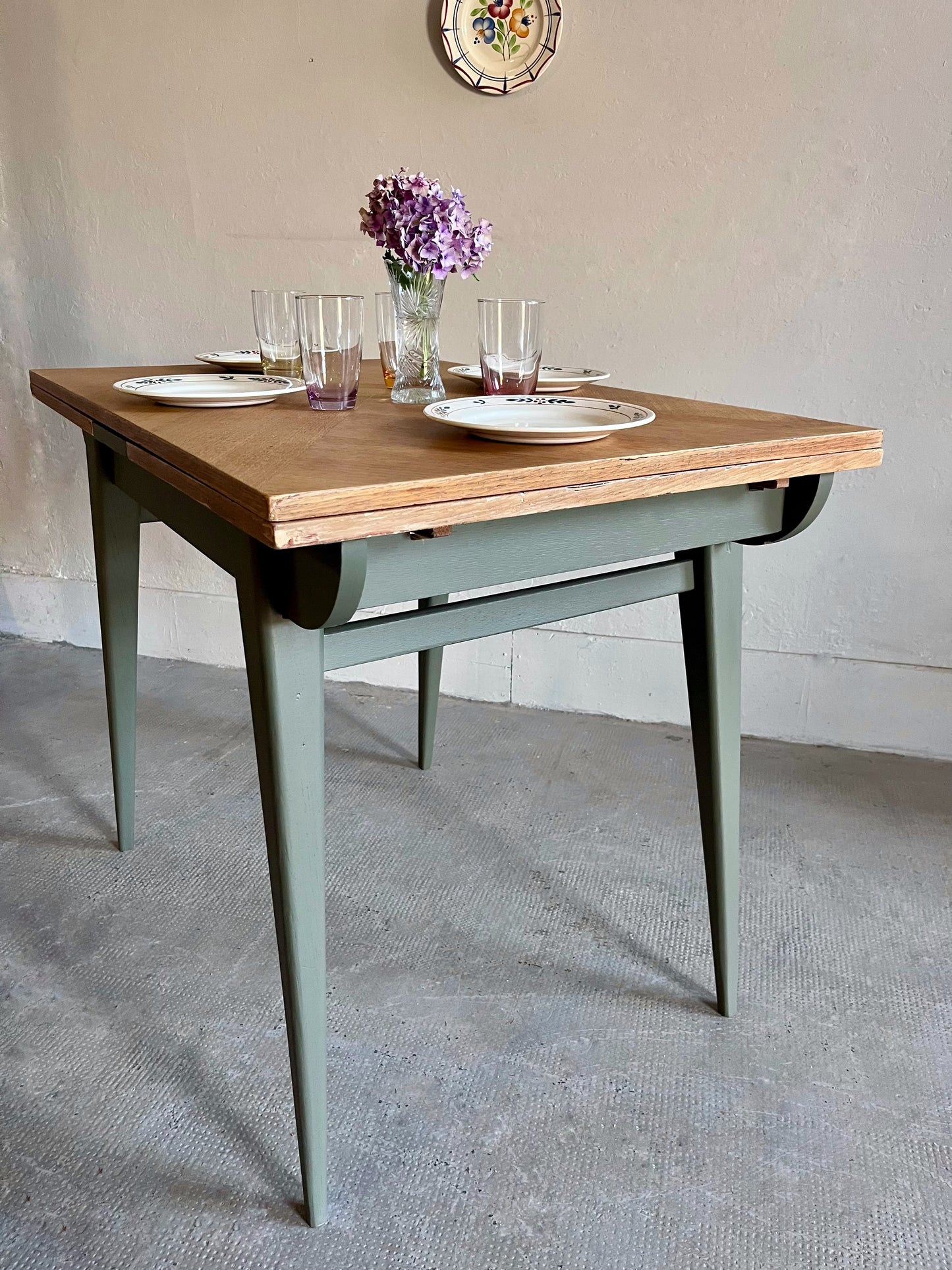 Table pieds compas avec allonges  Meubles Patine