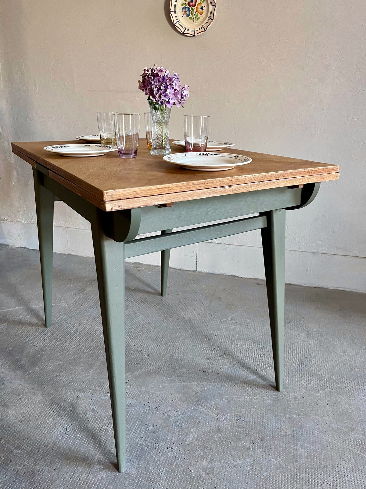 Table pieds compas avec allonges  Meubles Patine