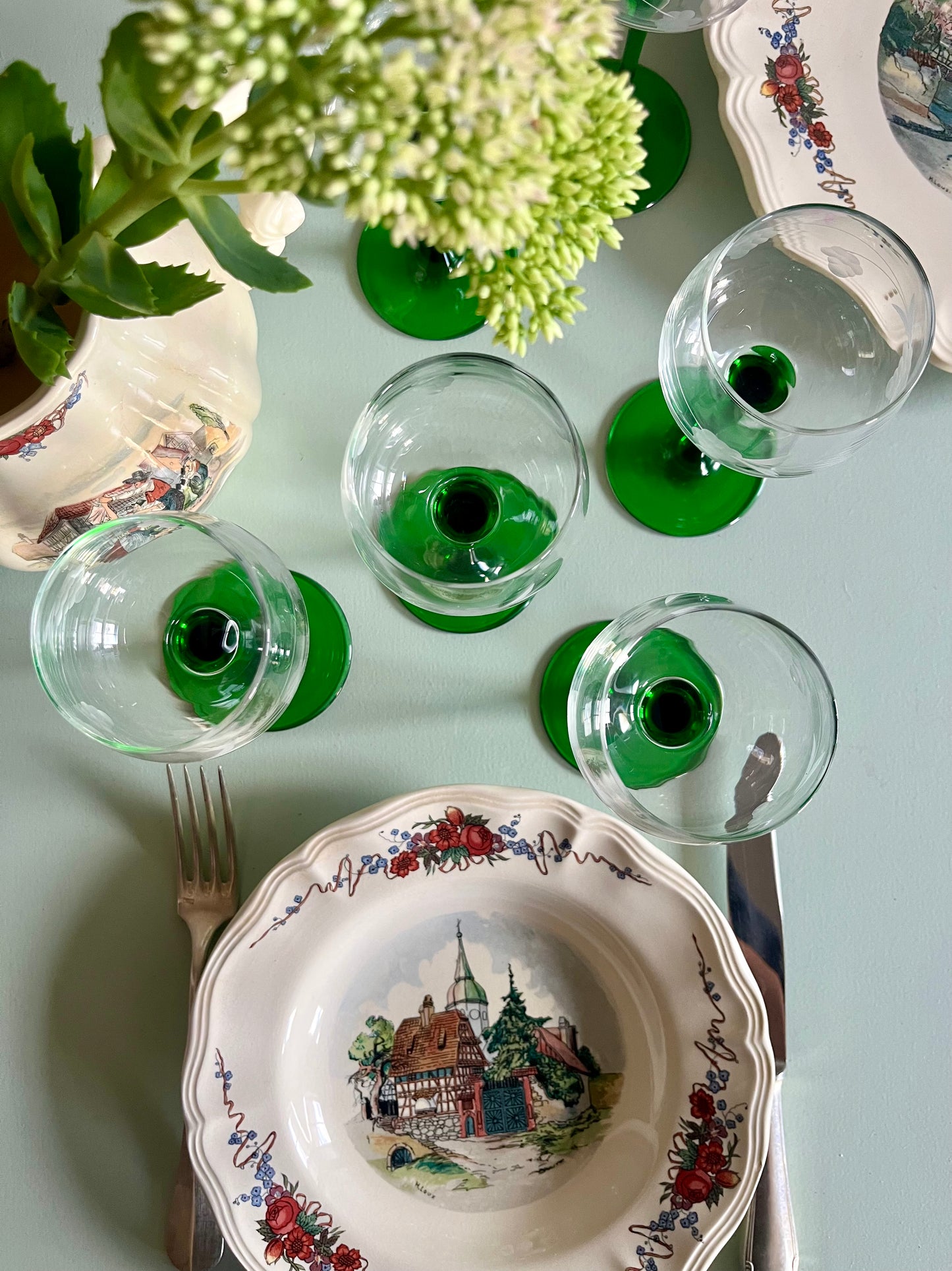 Verres à vin blanc alsaciens gravés  Vaisselle Patine