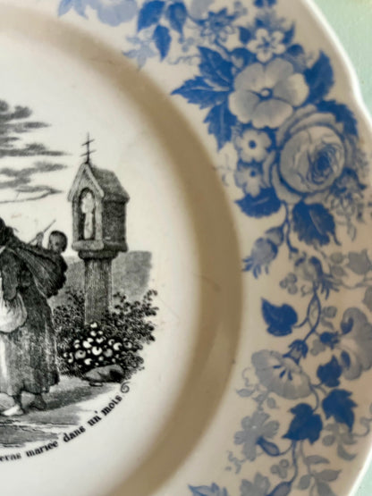 Assiette parlante ancienne – décor floral bleu  Vaisselle Patine