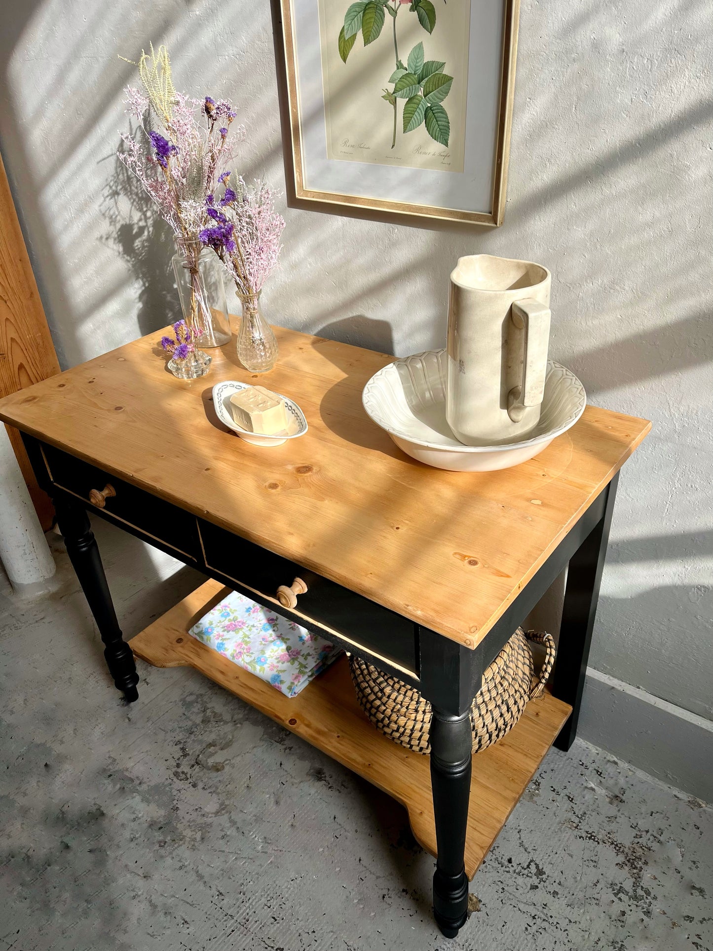Meuble de toilette ancien bois et noir