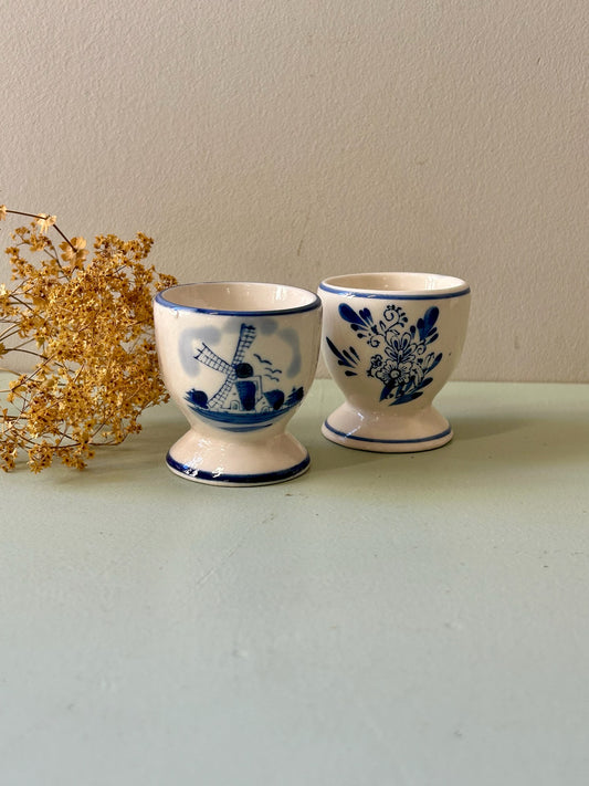 Coquetiers en faïence bleus-lot de 2